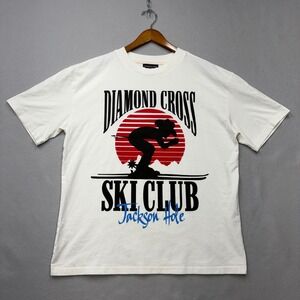 Diamond Cross Ranch T-Shirt Mens M White Ski Club Jackson Hole Graphic Tee